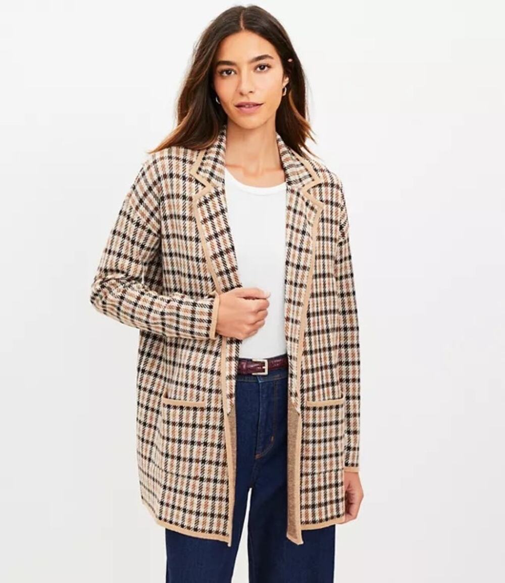 Loft Women's Brown Plaid Open Shacket Size L